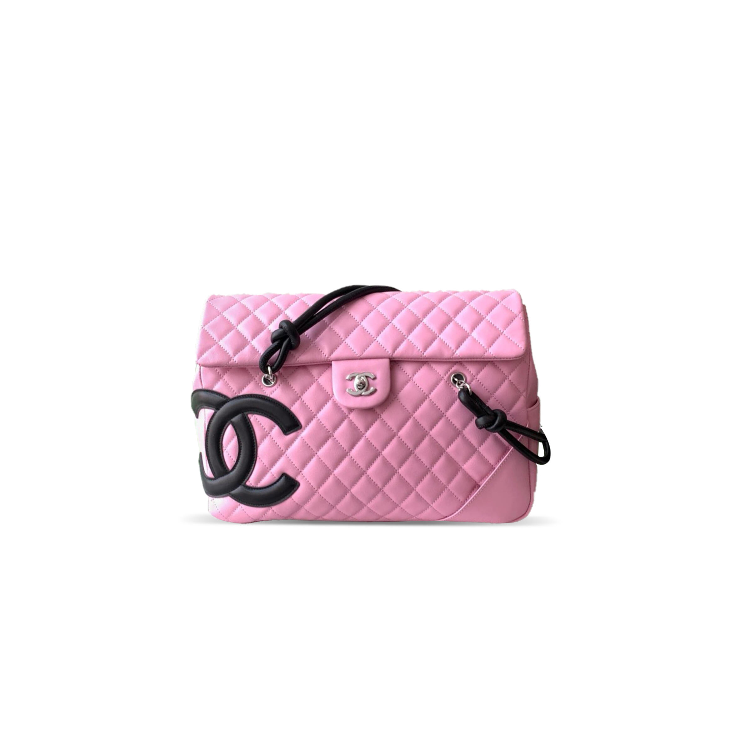 Ch**el calfskin quilted large cambon flap pink black (33*24*11cm)